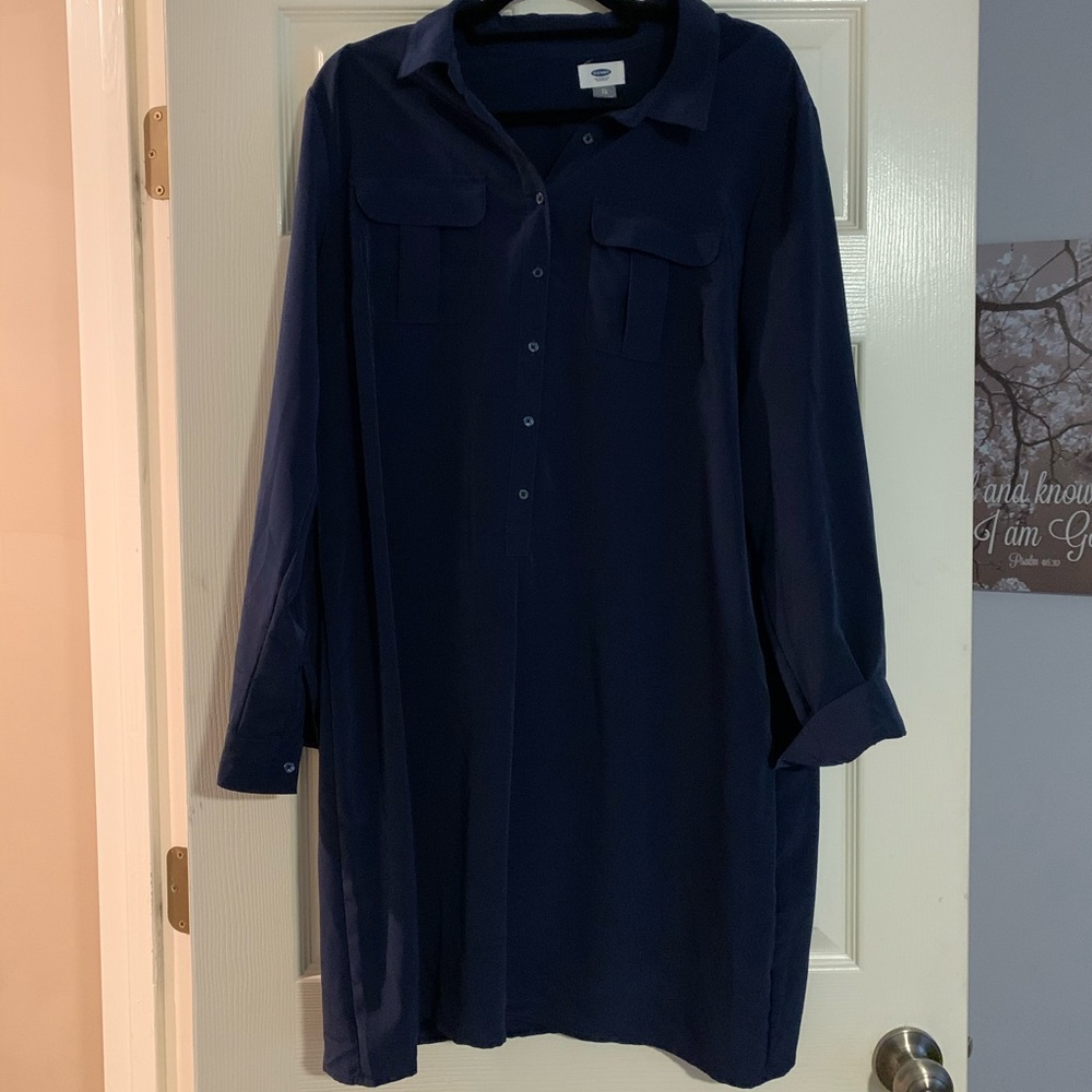 navy blue half button up dress